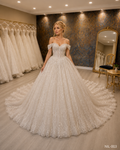 NIL-081-Ivory-Ball-Gown-Wedding-Dress-Lace-V-Neckline-Long-Lace-Sleeve-Crystal-Beaded-Lace-Applique-Natural-Waist-Cathedral-Train-Modest-Royal-Dubai-Gulf-Front-View