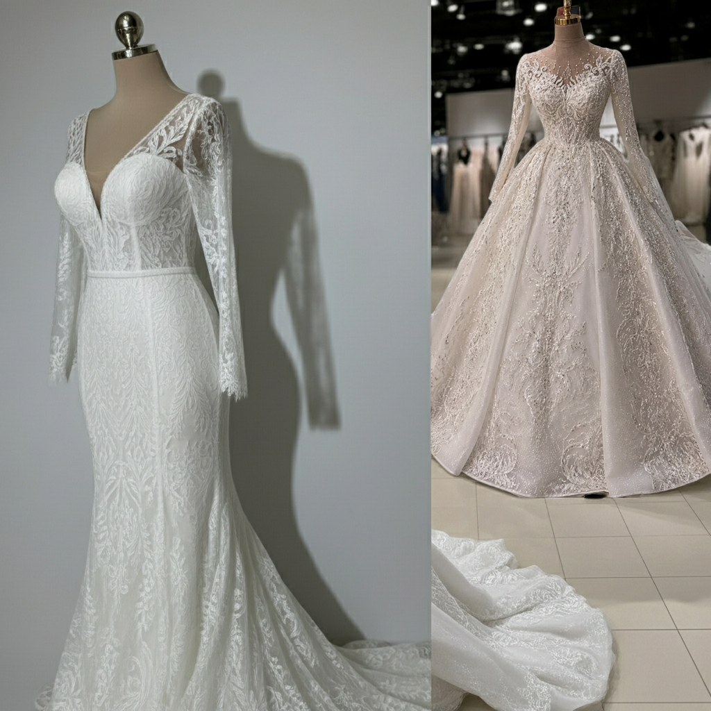 INS-005 Ivory Ball Gown Long Sleeve Wedding Dress