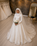 NIL-217 | Hijab Wedding Dress – Glitter Sequin Lace Ball Gown