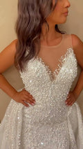 NIL 301 Ivory A-Line Crystal Beaded Tulle Mesh Wedding Dress - Image 1