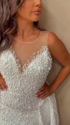 NIL 301 Ivory A-Line Crystal Beaded Tulle Mesh Wedding Dress - Image 2
