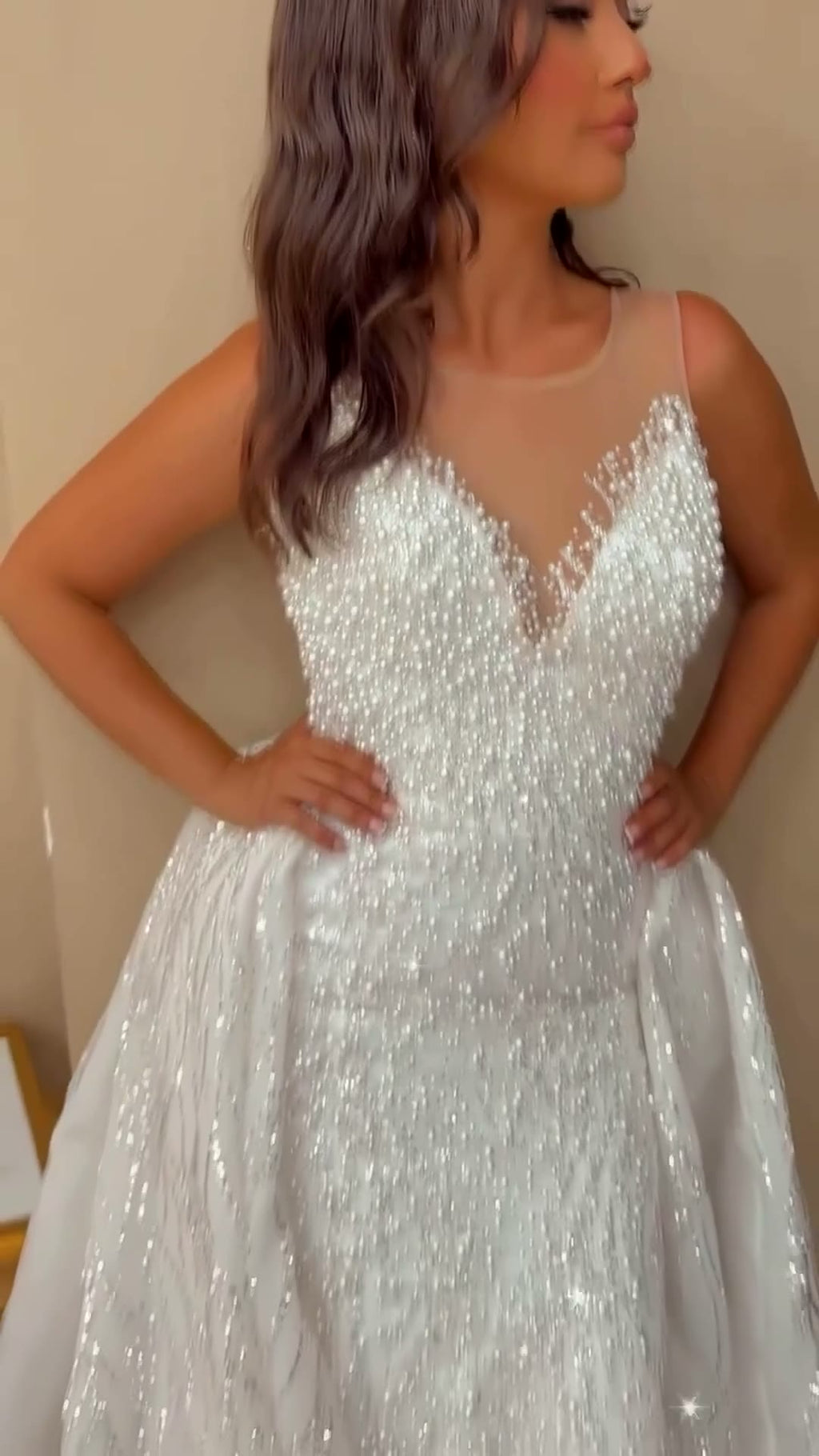 NIL 301 Ivory A-Line Crystal Beaded Tulle Mesh Wedding Dress - Image 3