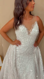 NIL 301 Ivory A-Line Crystal Beaded Tulle Mesh Wedding Dress - Image 3