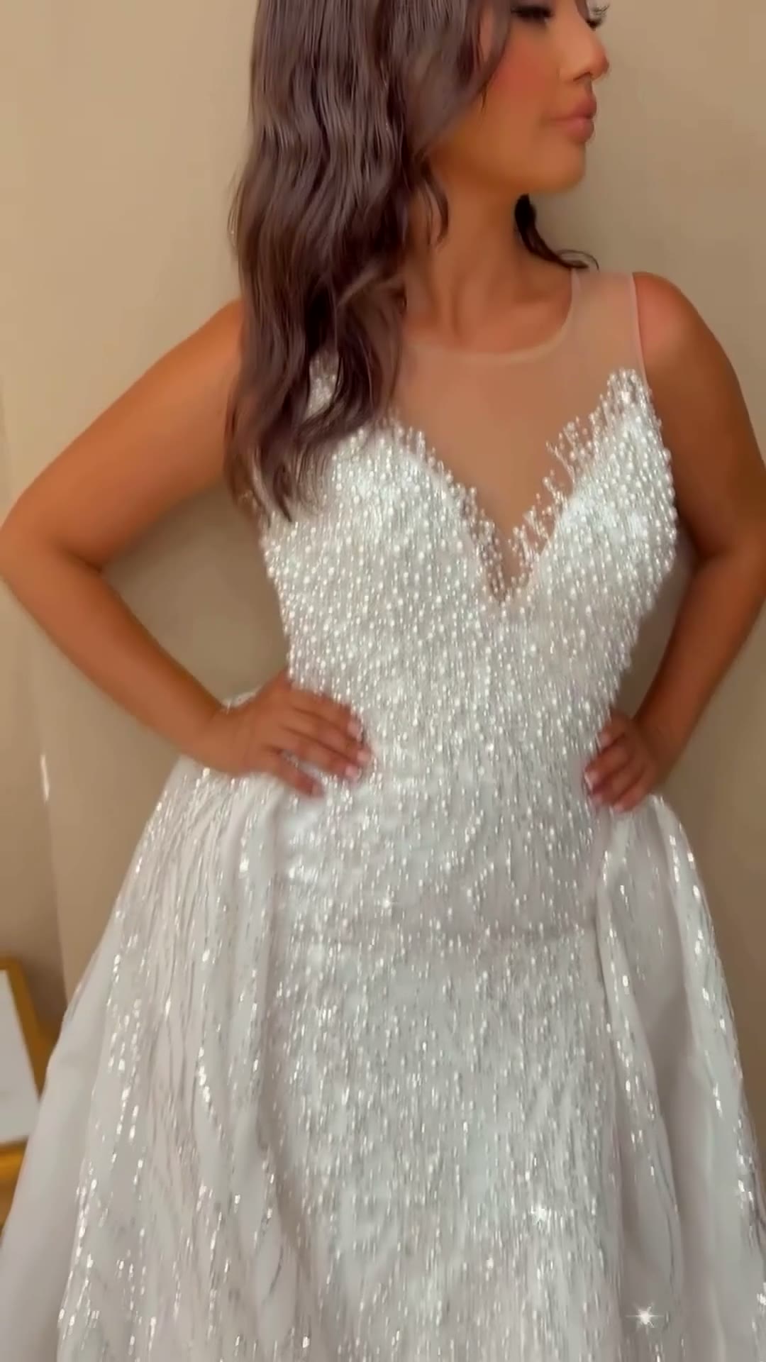NIL 301 Ivory A-Line Crystal Beaded Tulle Mesh Wedding Dress - Image 3