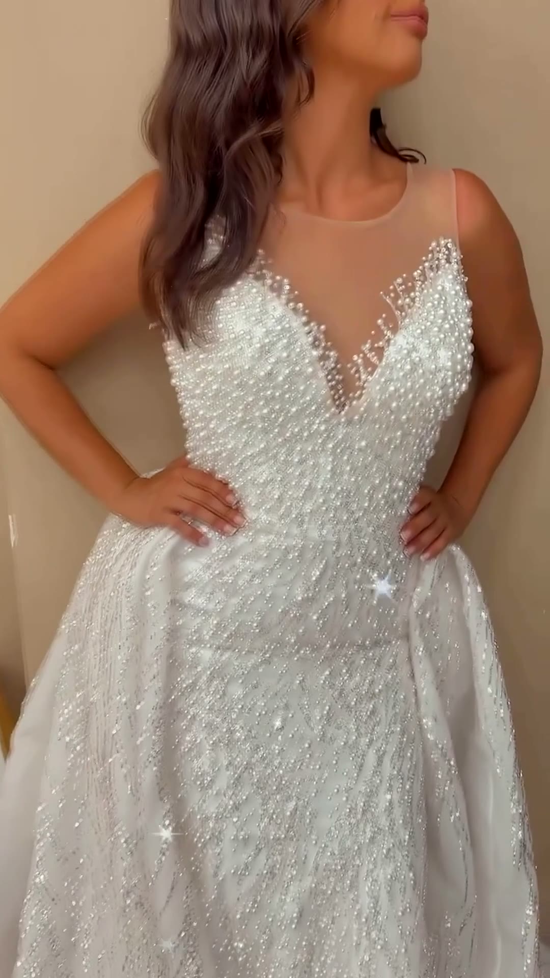 NIL 301 Ivory A-Line Crystal Beaded Tulle Mesh Wedding Dress - Image 4