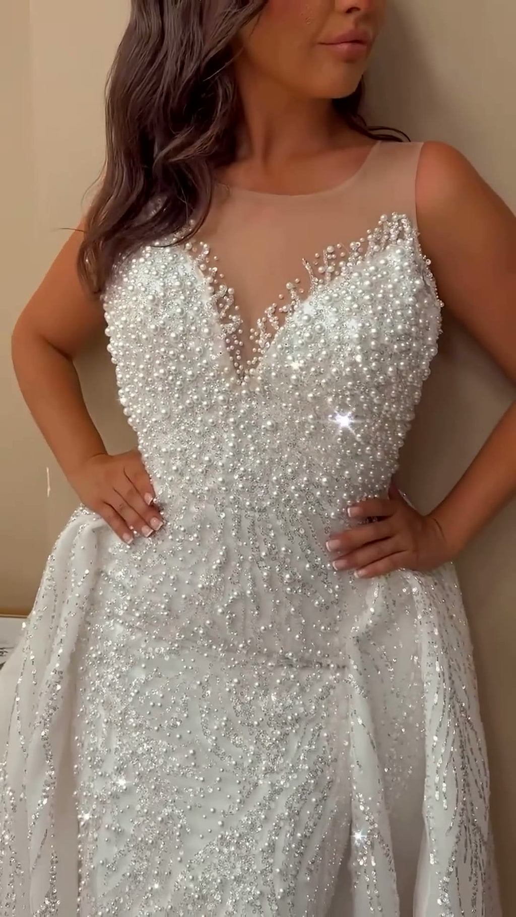 NIL 301 Ivory A-Line Crystal Beaded Tulle Mesh Wedding Dress - Image 5