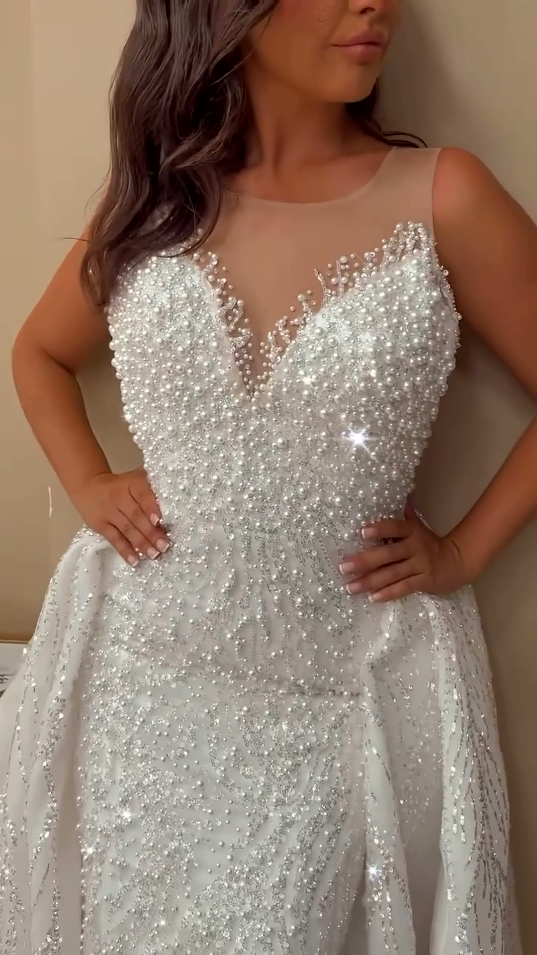 NIL 301 Ivory A-Line Crystal Beaded Tulle Mesh Wedding Dress - Image 5