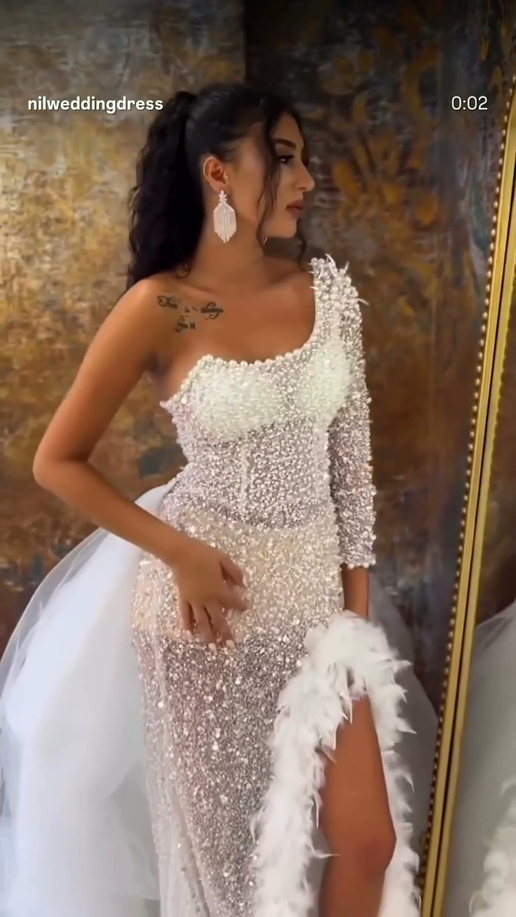NIL 302 Ivory Ball Gown Crystal Beaded Tulle Wedding Dress - Image 5