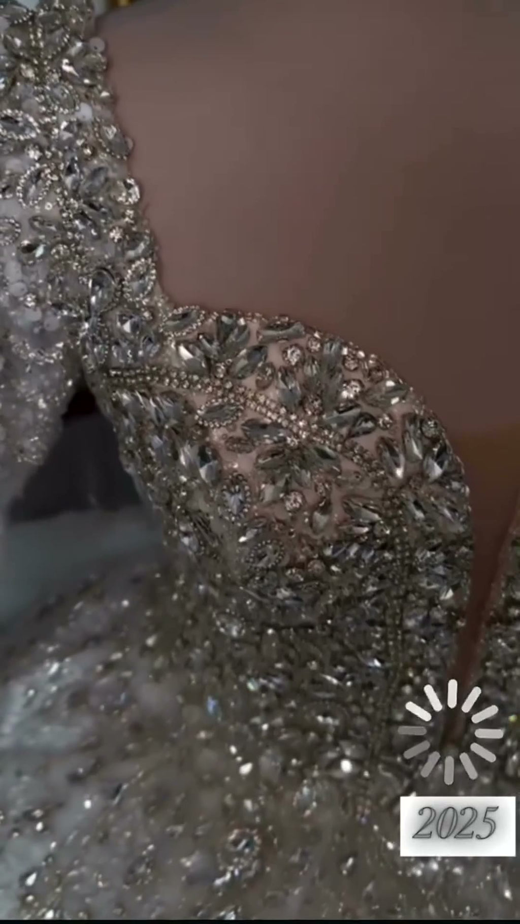 NIL 303 Silver Ball Gown Crystal Beaded Glitter Tulle Wedding Dress - Image 3