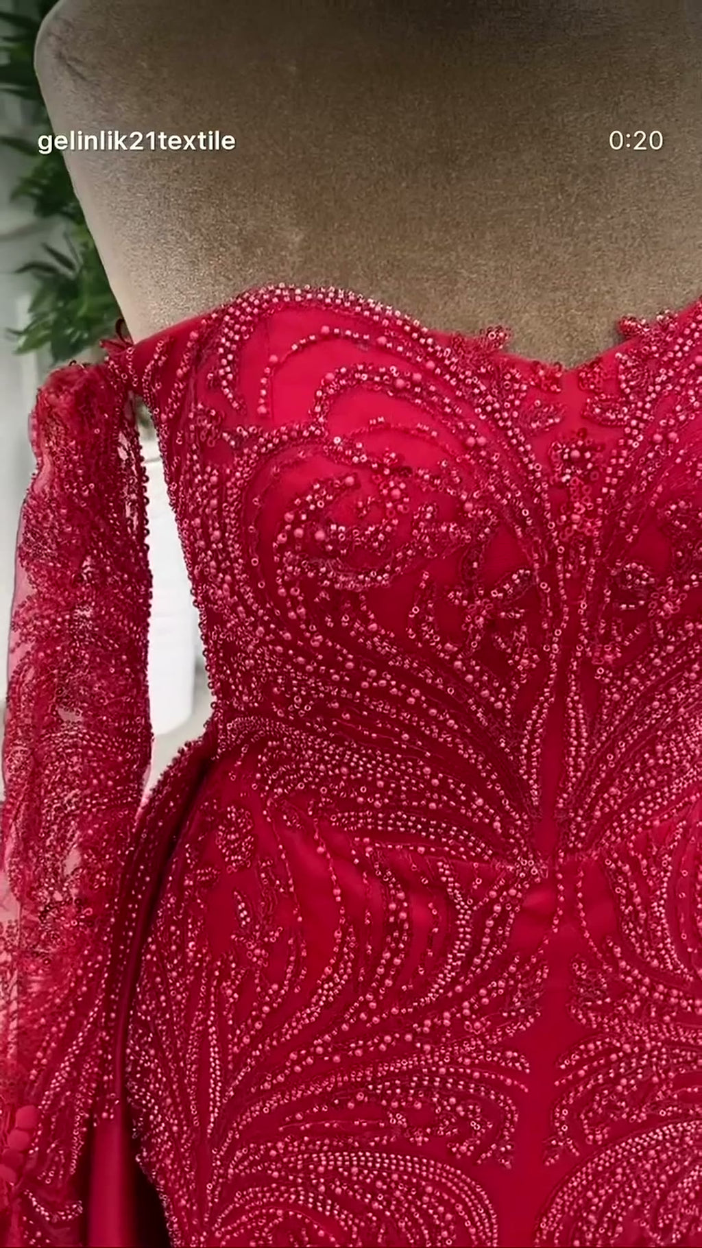 NIL 304 Red Ball Gown Beaded Tulle Engagement Dress - Image 1