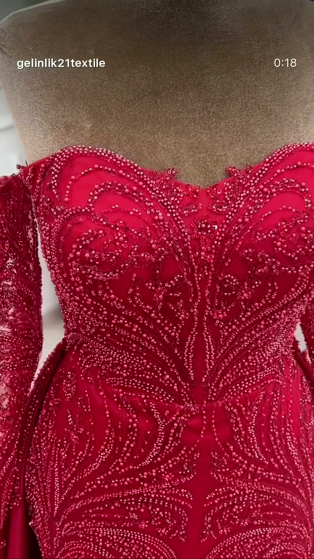 NIL 304 Red Ball Gown Beaded Tulle Engagement Dress - Image 2