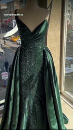 NIL 306 Emerald A-Line Sequin Beaded Satin Engagement Dress - Image 2