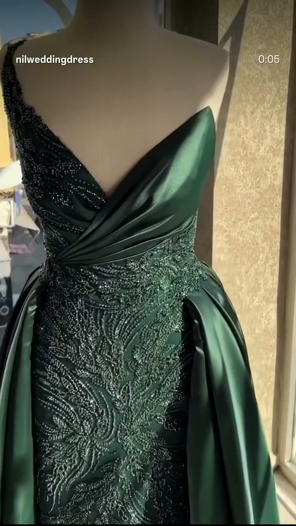NIL 306 Emerald A-Line Sequin Beaded Satin Engagement Dress - Image 3