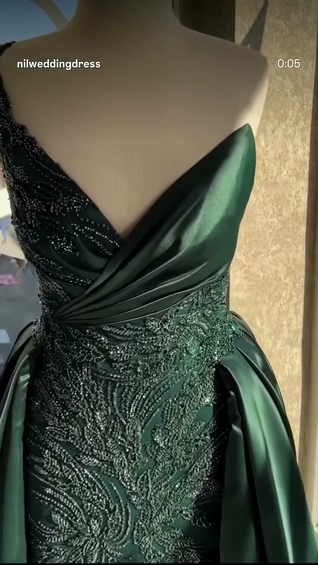 NIL 306 Emerald A-Line Sequin Beaded Satin Engagement Dress - Image 4