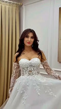 NIL 307 Ivory Ball Gown Lace Applique Tulle Wedding Dress - Image 1