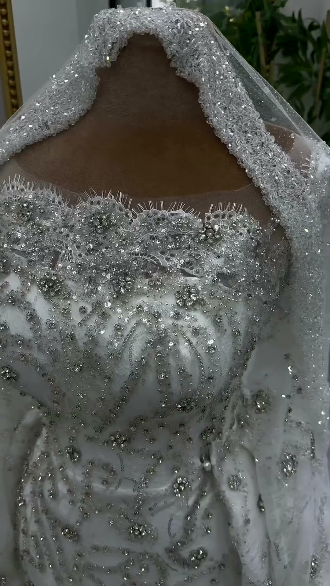 NIL 308 Ivory Ball Gown Pearl Beaded Lace Tulle Wedding Dress - Image 1