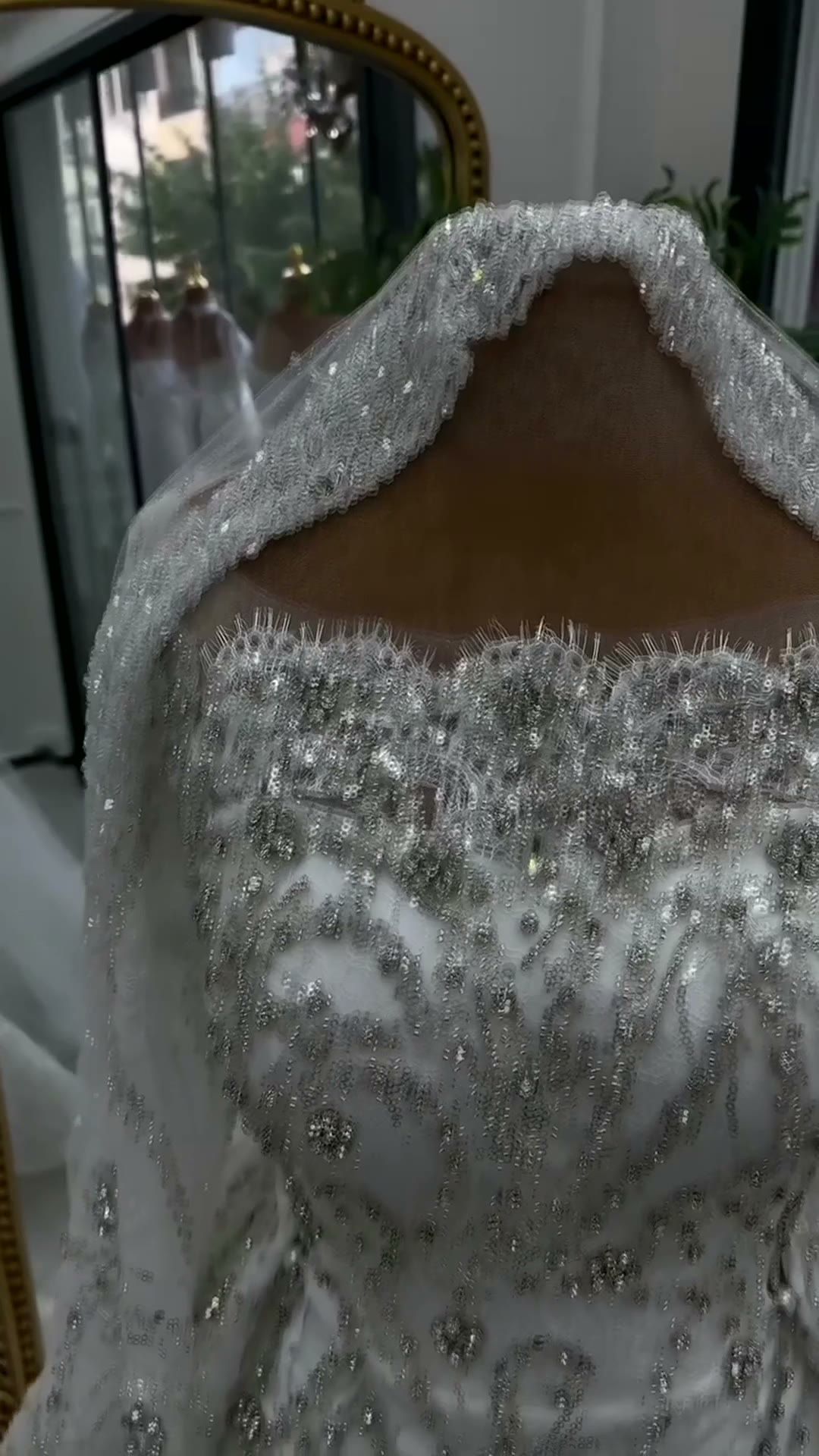 NIL 308 Ivory Ball Gown Pearl Beaded Lace Tulle Wedding Dress - Image 3