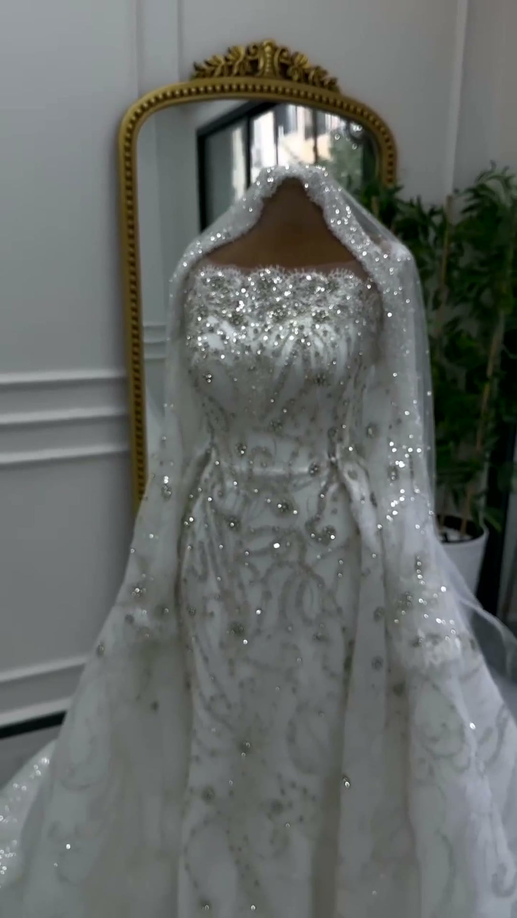 NIL 308 Ivory Ball Gown Pearl Beaded Lace Tulle Wedding Dress - Image 5
