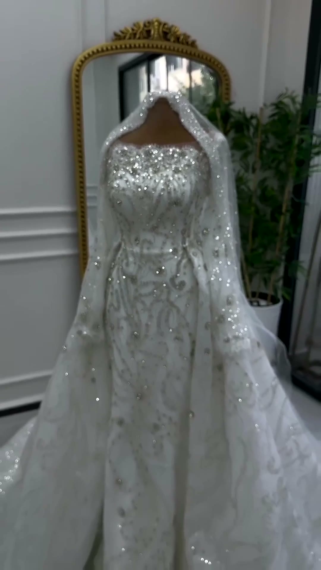 NIL 308 Ivory Ball Gown Pearl Beaded Lace Tulle Wedding Dress - Image 6