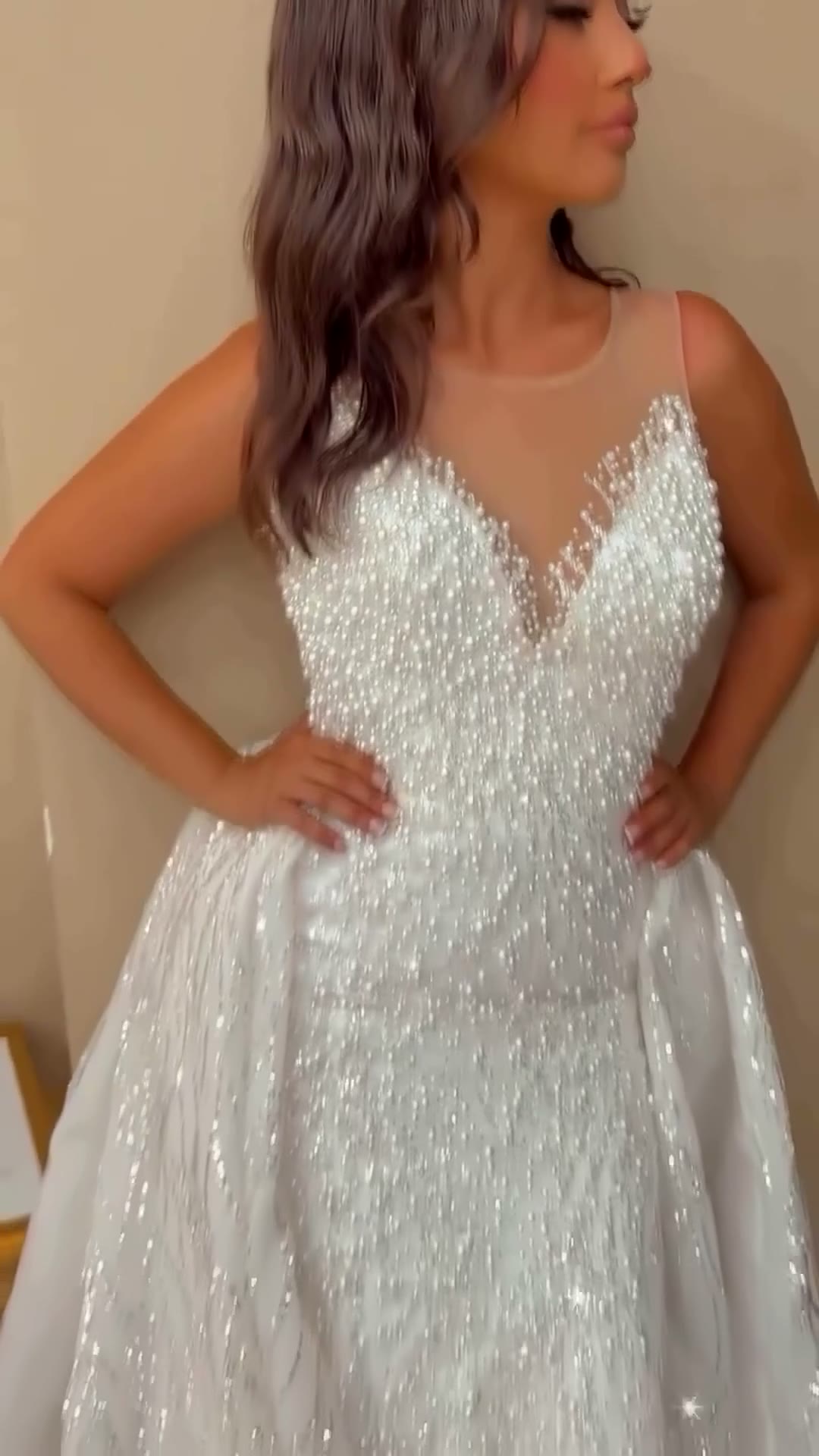 NIL 309 Ivory A-Line Crystal Beaded Tulle Mesh Wedding Dress - Image 3