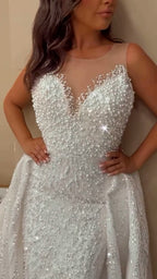 NIL 309 Ivory A-Line Crystal Beaded Tulle Mesh Wedding Dress - Image 5