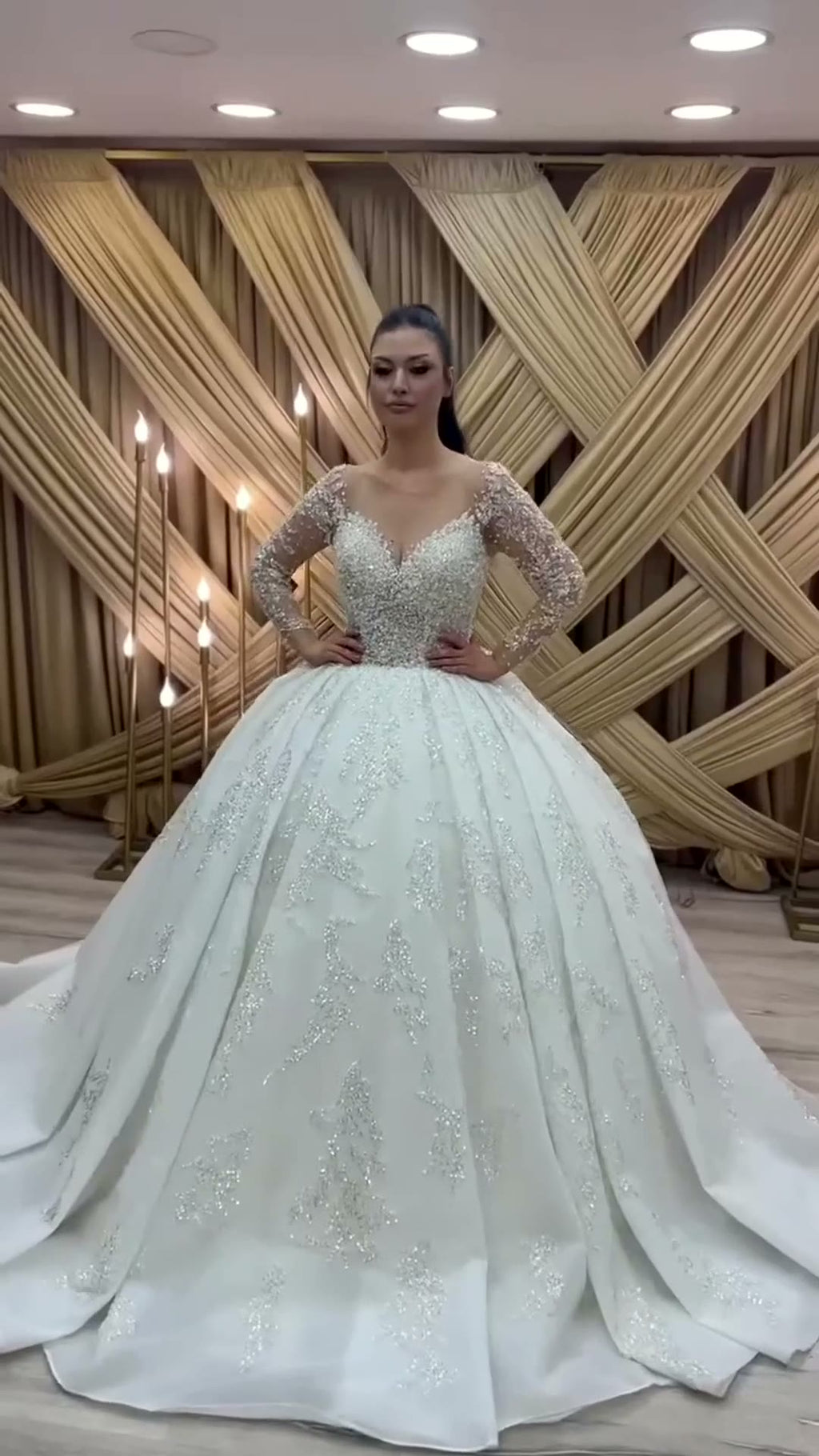 NIL 310 Ivory Ball Gown Lace Applique Tulle Wedding Dress - Image 1