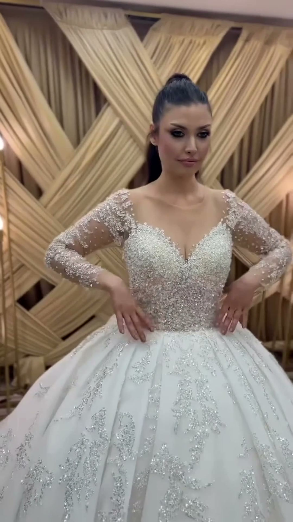 NIL 310 Ivory Ball Gown Lace Applique Tulle Wedding Dress - Image 5