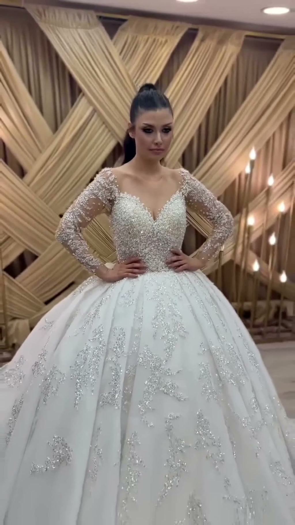 NIL 310 Ivory Ball Gown Lace Applique Tulle Wedding Dress - Image 6
