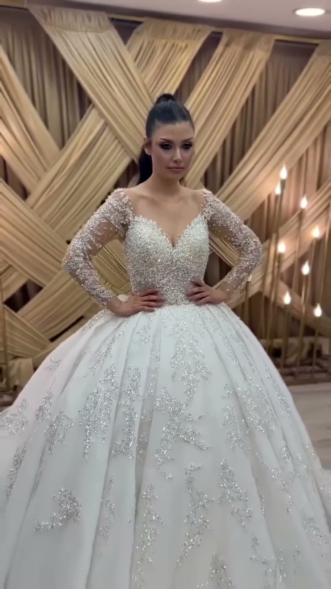 NIL 310 Ivory Ball Gown Lace Applique Tulle Wedding Dress - Image 6