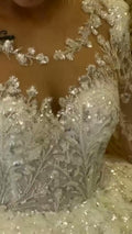 NIL 313 Ivory Ball Gown Pearl Beaded Lace Tulle Wedding Dress - Image 1