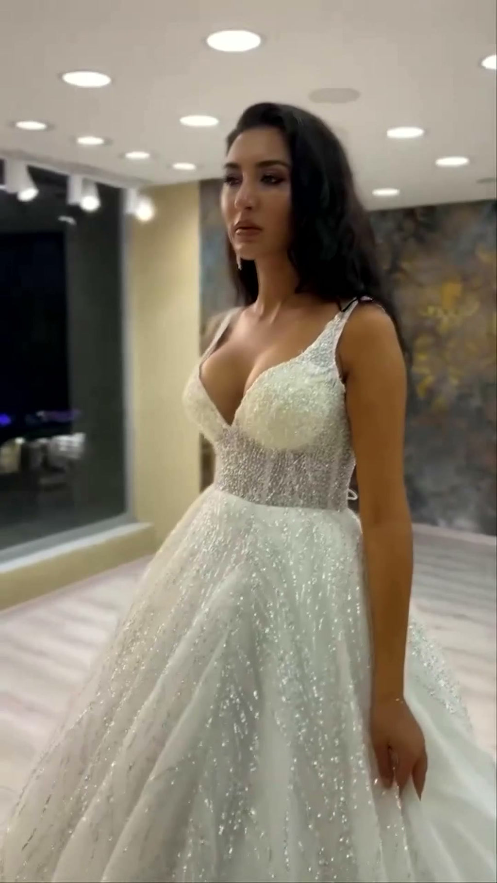 NIL 313 Ivory Ball Gown Pearl Beaded Lace Tulle Wedding Dress - Image 4