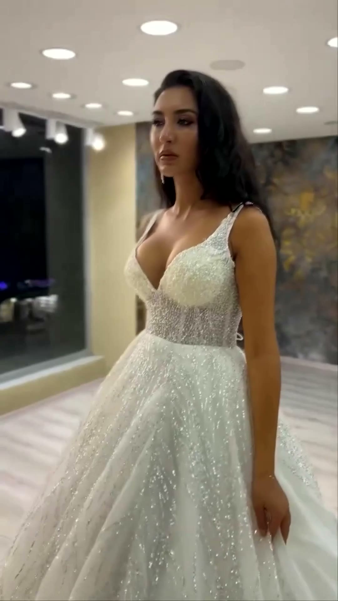 NIL 313 Ivory Ball Gown Pearl Beaded Lace Tulle Wedding Dress - Image 4