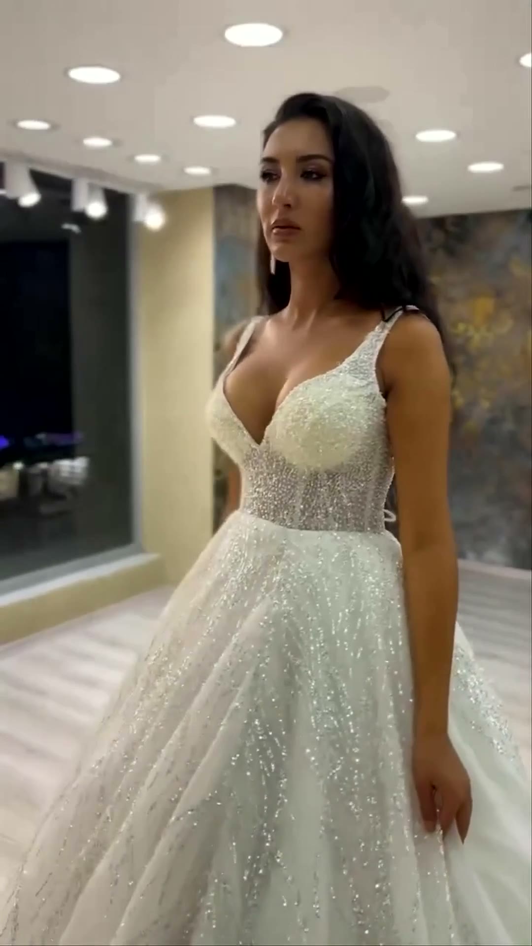 NIL 313 Ivory Ball Gown Pearl Beaded Lace Tulle Wedding Dress - Image 5