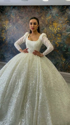 NIL 314 Ivory Ball Gown Glitter Beaded Tulle Wedding Dress - Image 1