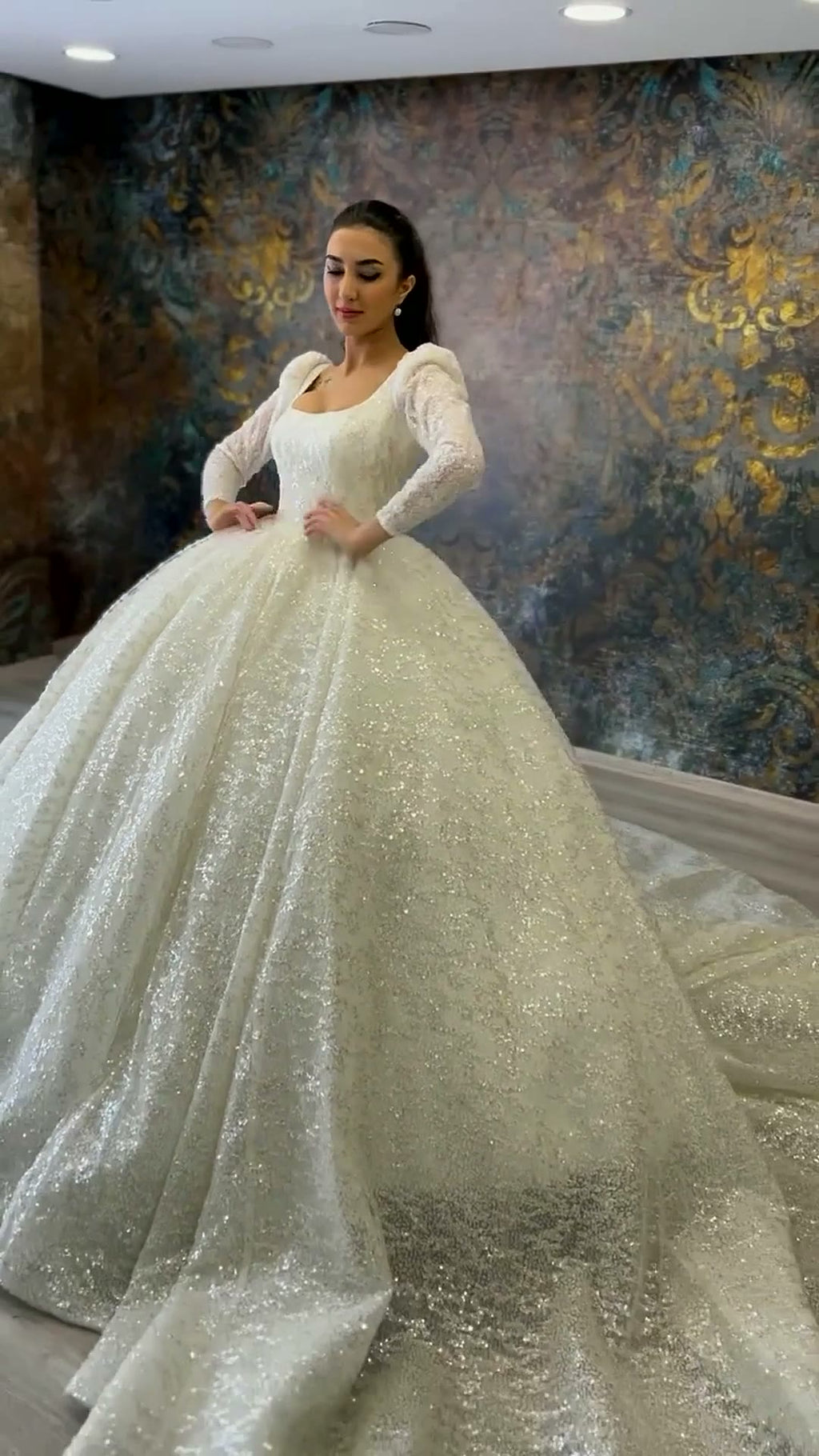 NIL 314 Ivory Ball Gown Glitter Beaded Tulle Wedding Dress - Image 2