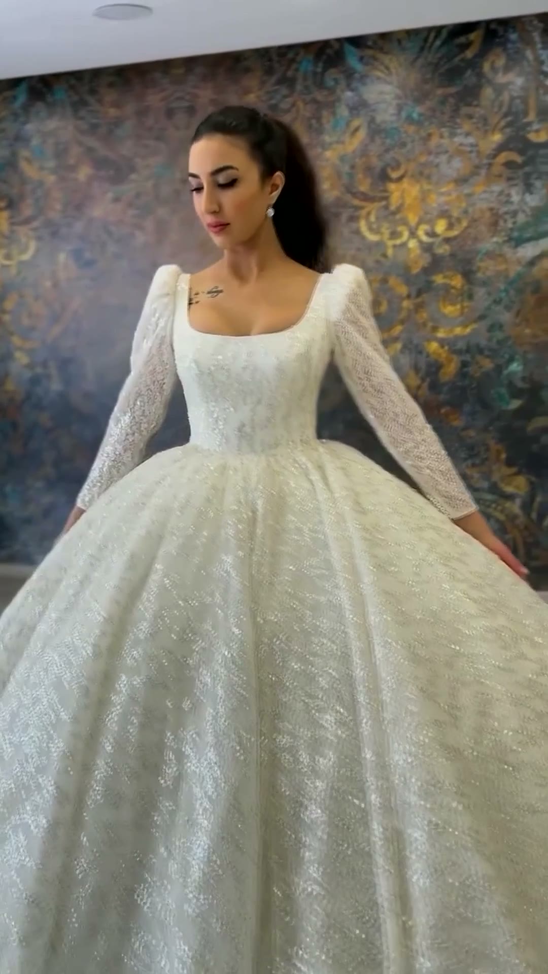 NIL 314 Ivory Ball Gown Glitter Beaded Tulle Wedding Dress - Image 4