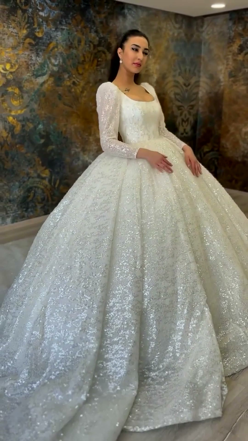 NIL 314 Ivory Ball Gown Glitter Beaded Tulle Wedding Dress - Image 5