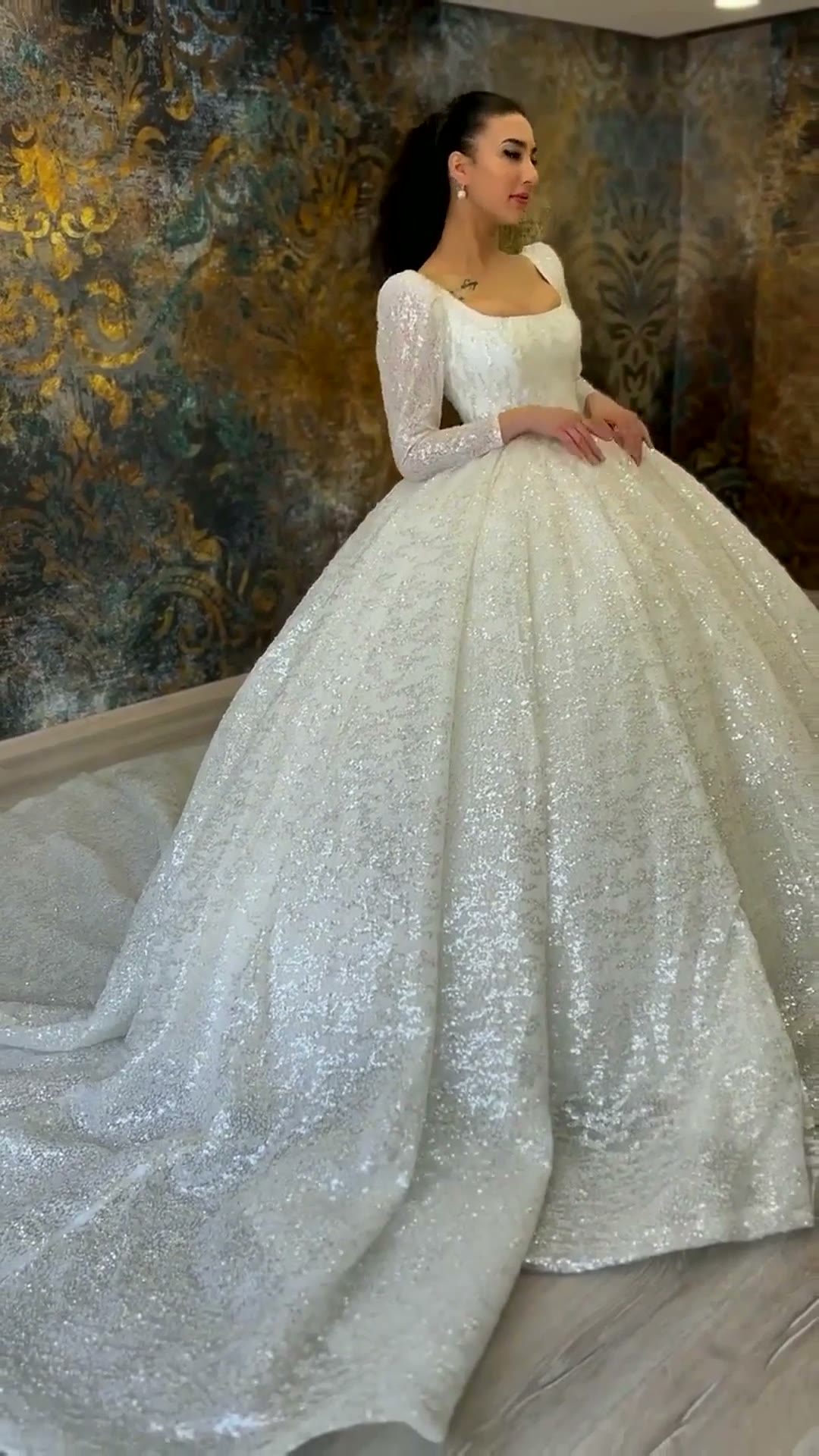 NIL 314 Ivory Ball Gown Glitter Beaded Tulle Wedding Dress - Image 6