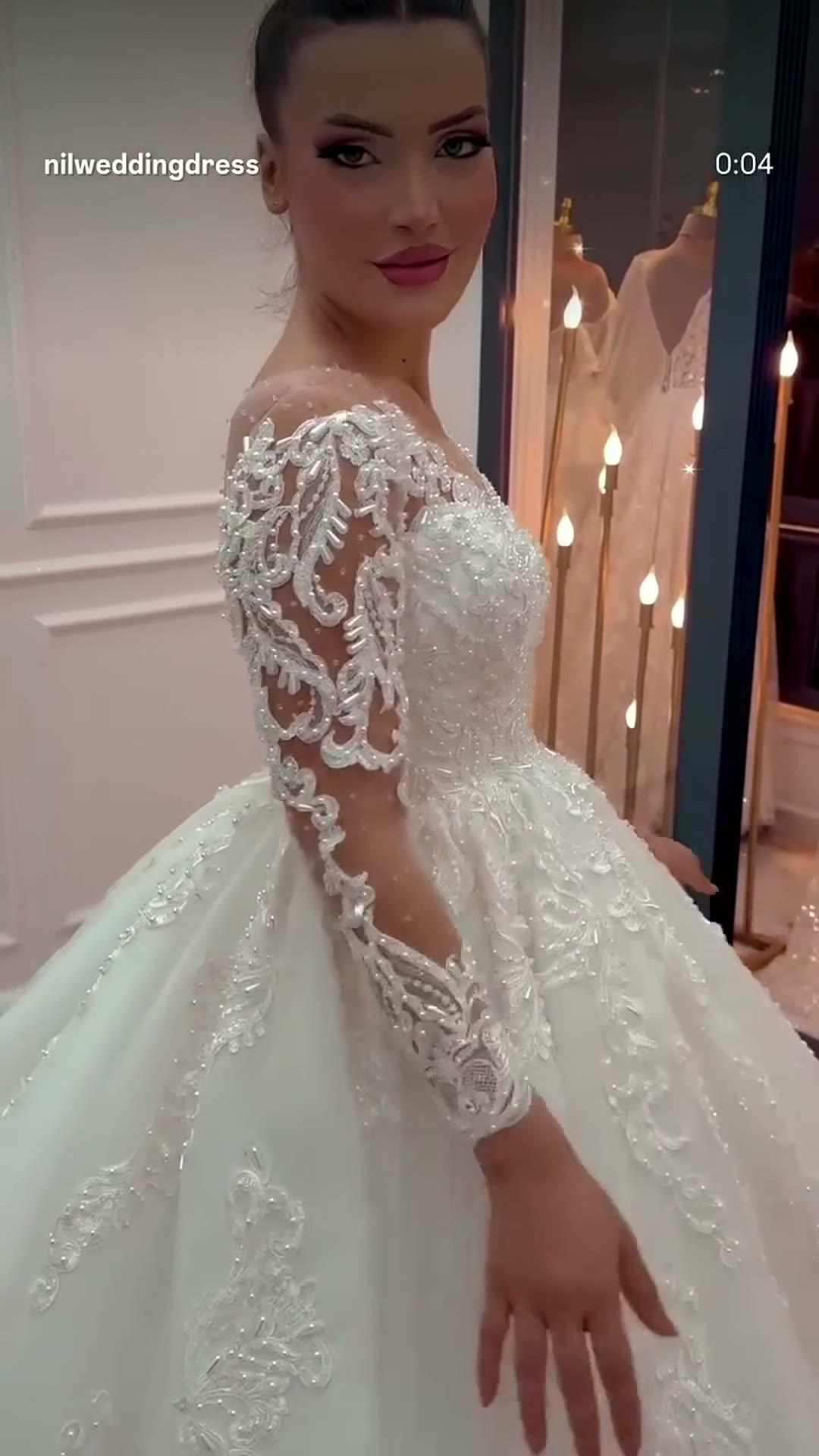 NIL 316 Ivory Ball Gown French Lace Tulle Wedding Dress - Image 3