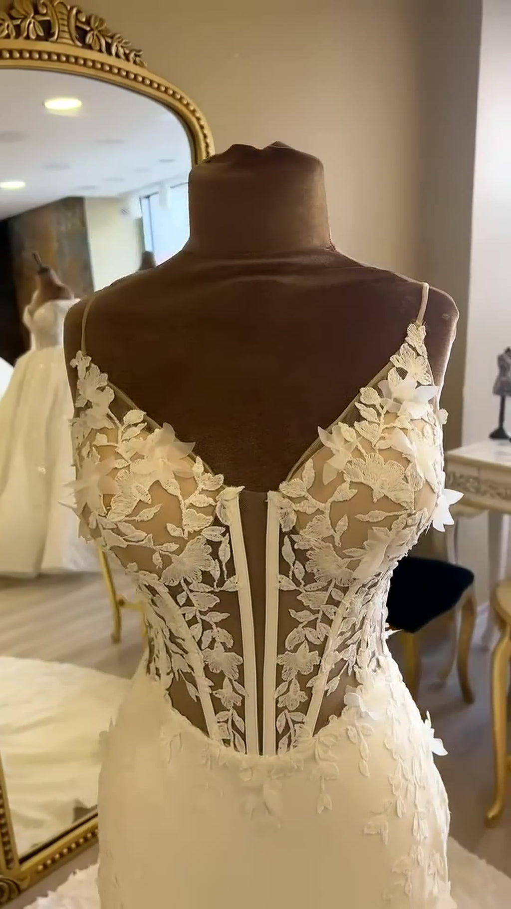 NIL 317 Ivory Mermaid Floral Lace Crepe Tulle Wedding Dress - Image 2