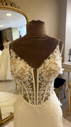 NIL 317 Ivory Mermaid Floral Lace Crepe Tulle Wedding Dress - Image 2