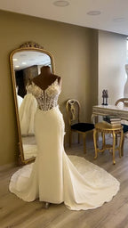 NIL 317 Ivory Mermaid Floral Lace Crepe Tulle Wedding Dress - Image 6