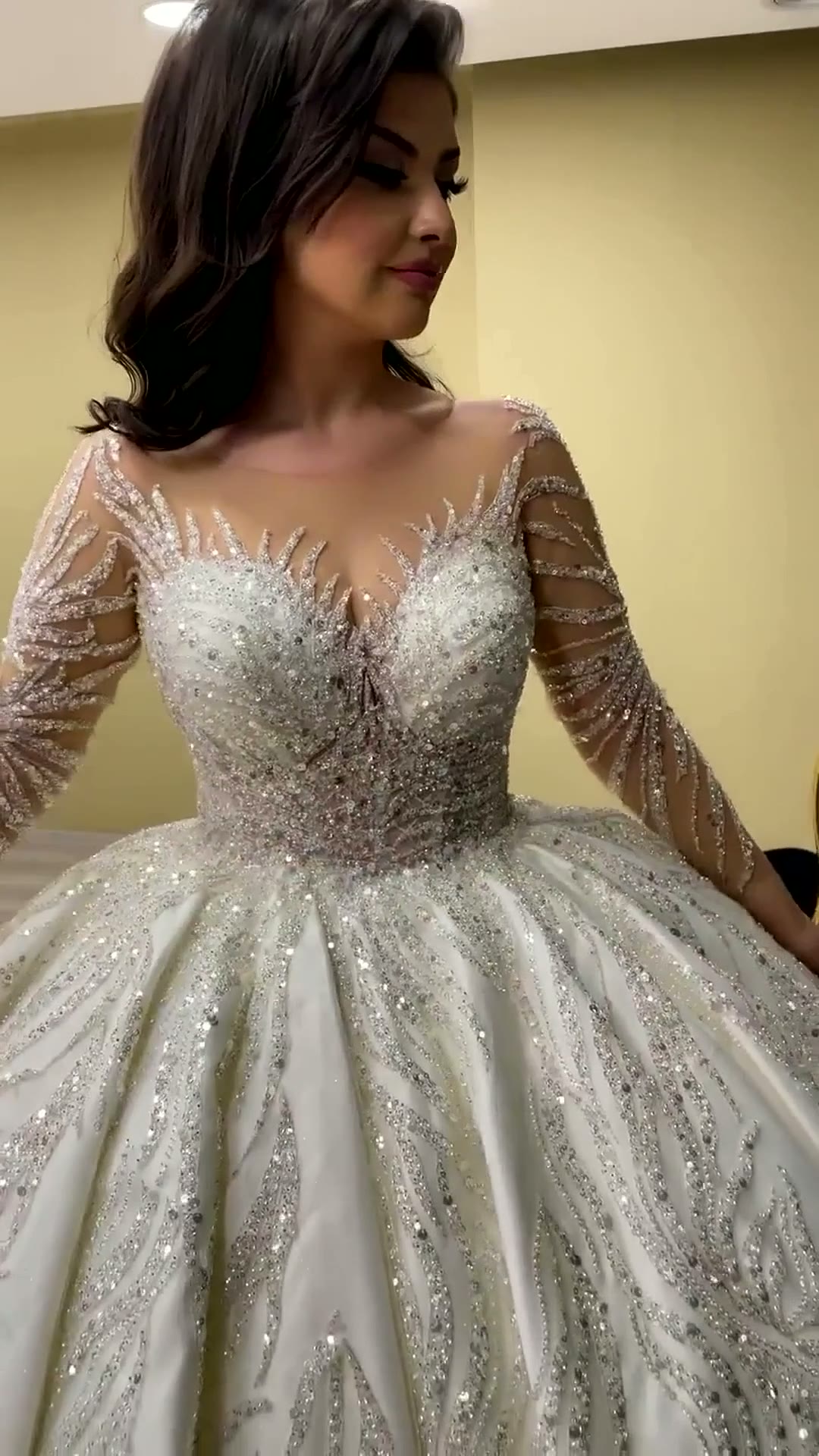 NIL 318 Ivory Ball Gown Crystal Beaded Tulle Wedding Dress - Image 1