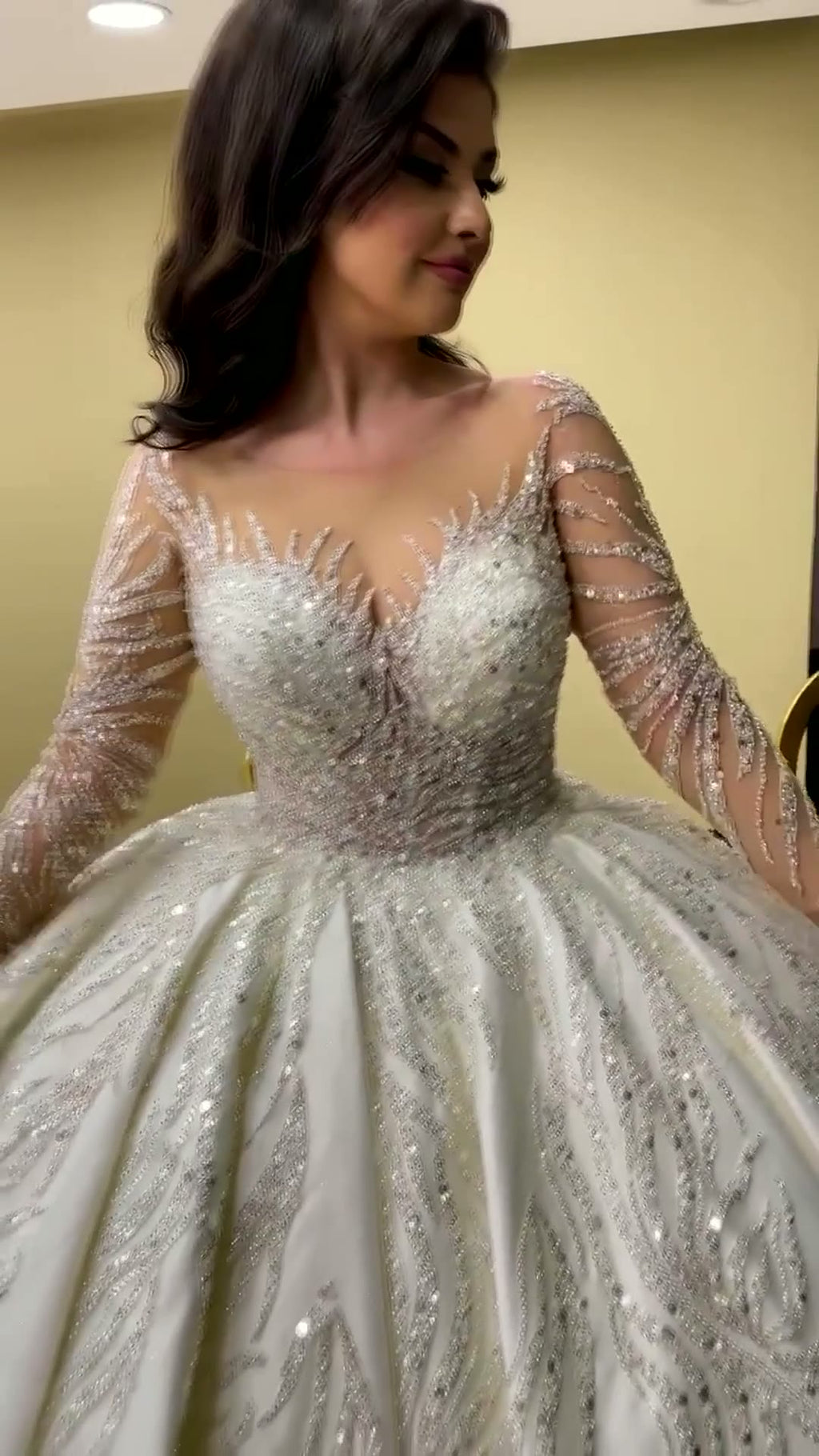 NIL 318 Ivory Ball Gown Crystal Beaded Tulle Wedding Dress - Image 2