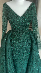 NIL 319 Emerald A-Line Sequin Beaded Tulle Engagement Dress - Image 2