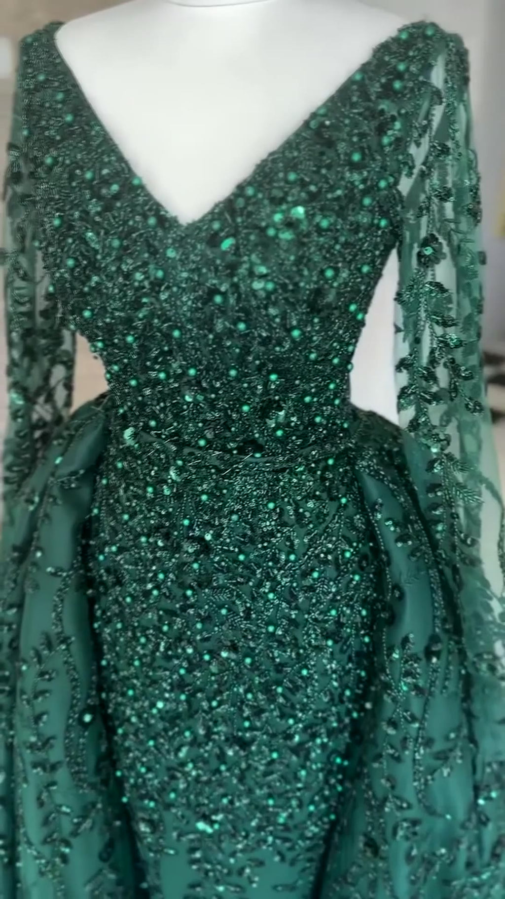 NIL 319 Emerald A-Line Sequin Beaded Tulle Engagement Dress - Image 3