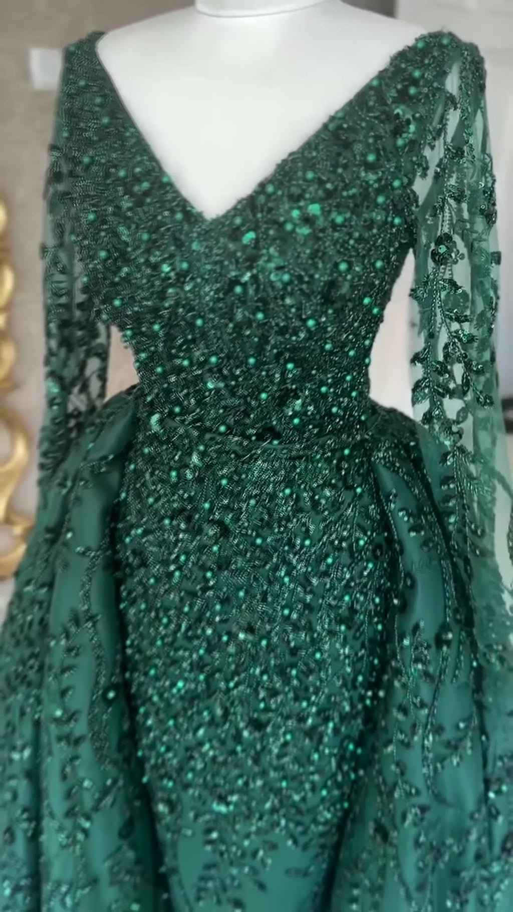 NIL 319 Emerald A-Line Sequin Beaded Tulle Engagement Dress - Image 4
