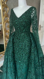 NIL 319 Emerald A-Line Sequin Beaded Tulle Engagement Dress - Image 5