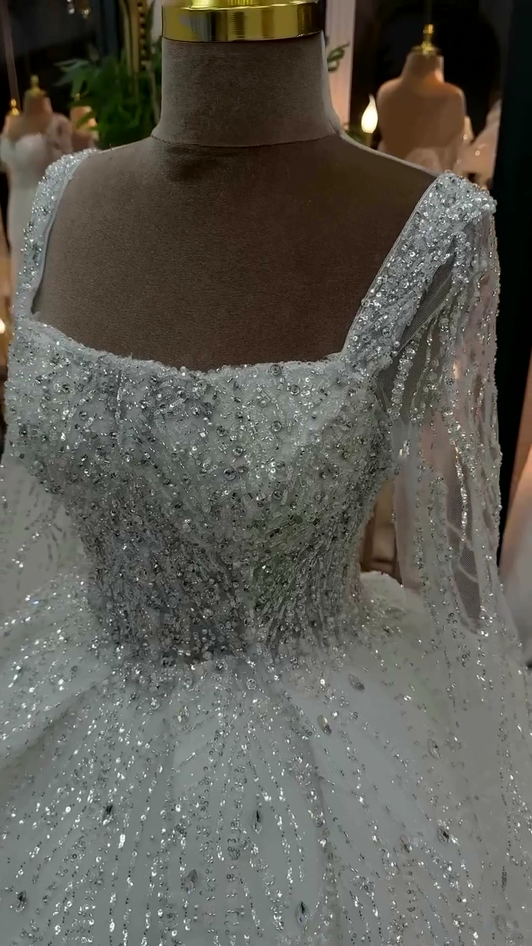 NIL 321 Ivory Ball Gown Crystal Beaded Glitter Tulle Wedding Dress - Image 1