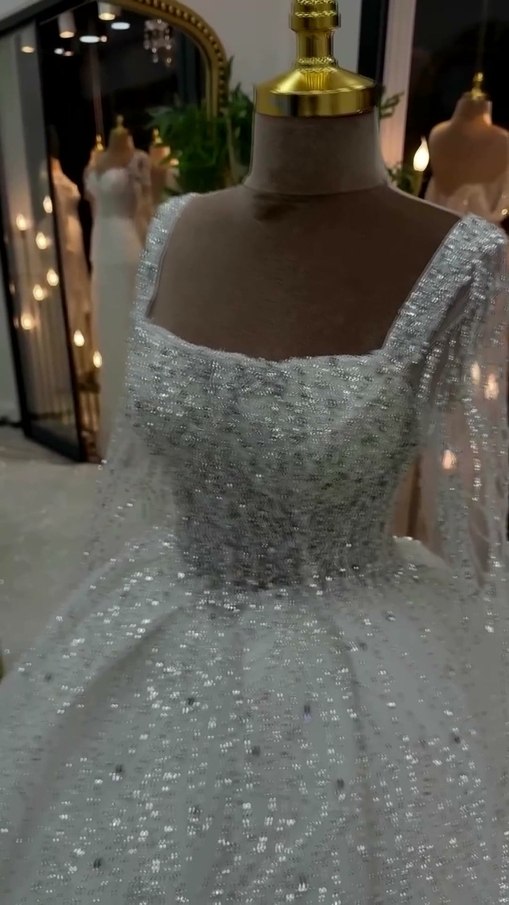 NIL 321 Ivory Ball Gown Crystal Beaded Glitter Tulle Wedding Dress - Image 4